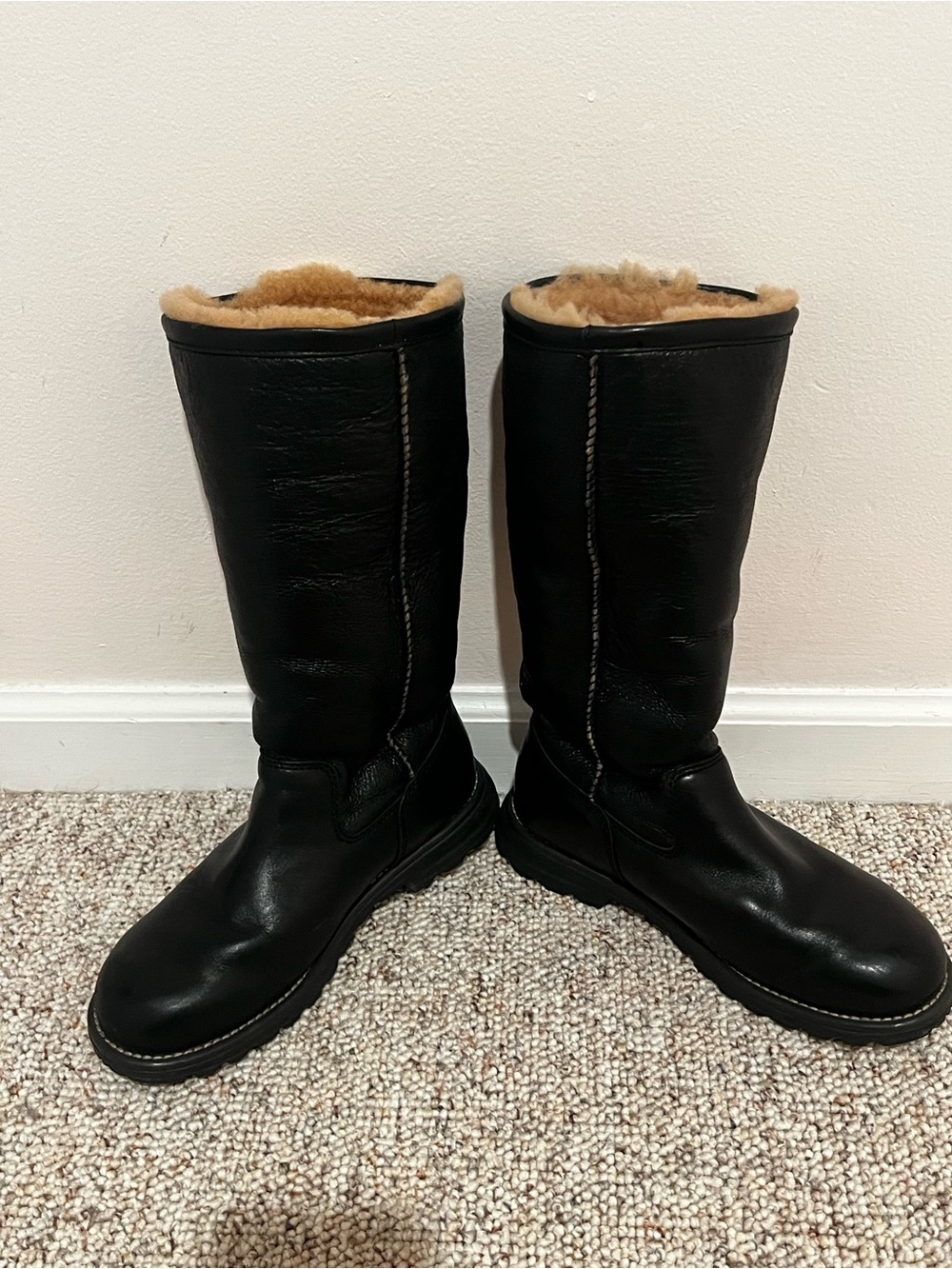 UGG Black Leather Shearling-Lined Women's Tall Boots
